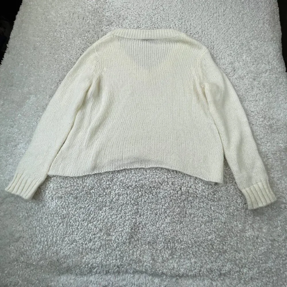 Wooden Ships Mohair Wool V-Neck Sweater Cream Ivory Womens S/M